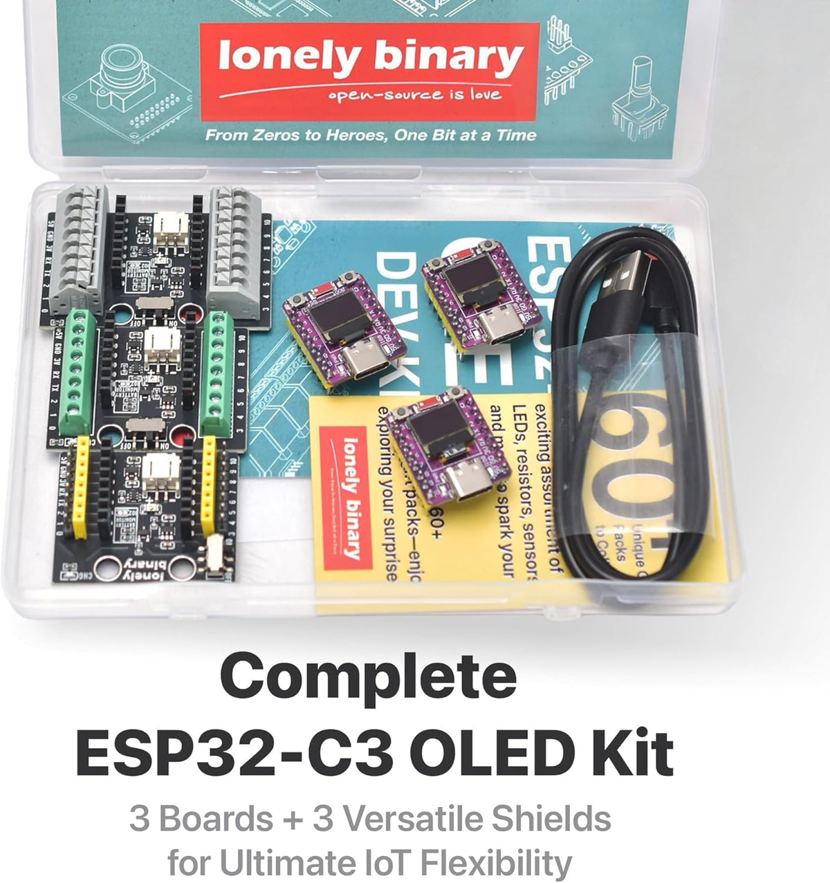 ESP32-C3 OLED Dev Board + LiPo Shield, 3-Pack