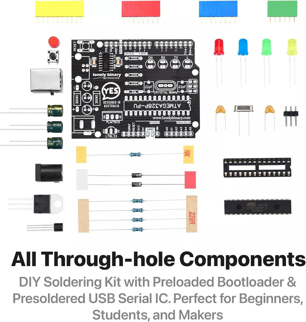 DIY UNO R3 Kit, Through-Hole Soldering
