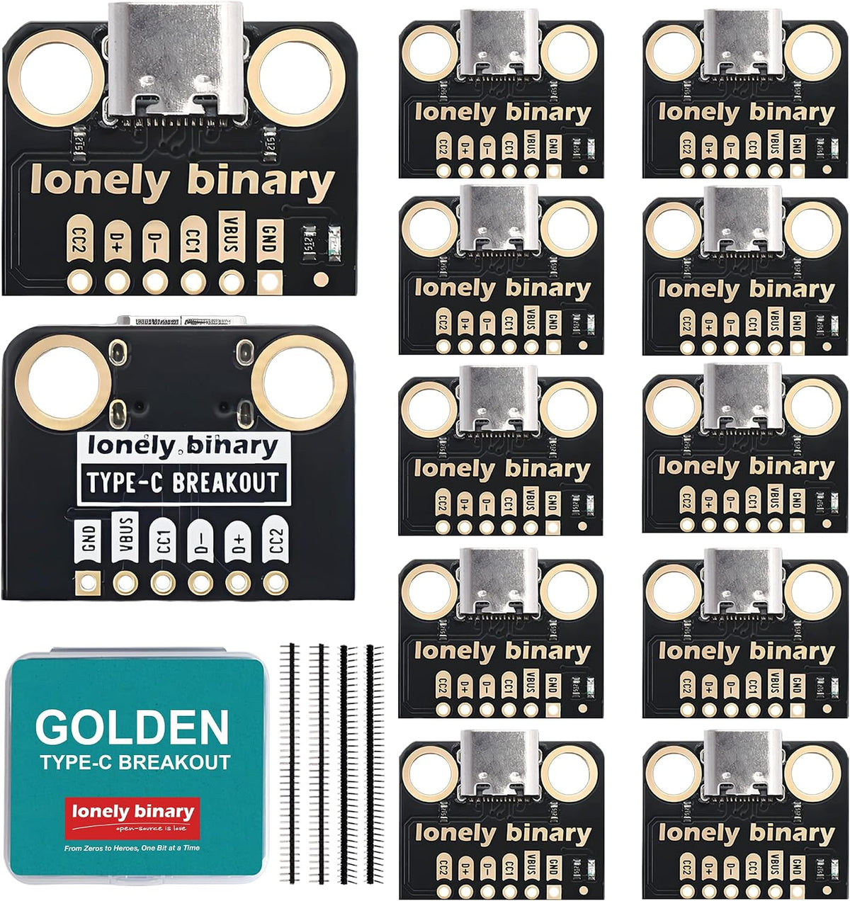 USB-C Breakout Board, 5.1kΩ CC, 12-Pack