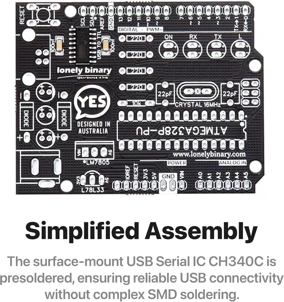 DIY UNO R3 Kit, Through-Hole Soldering