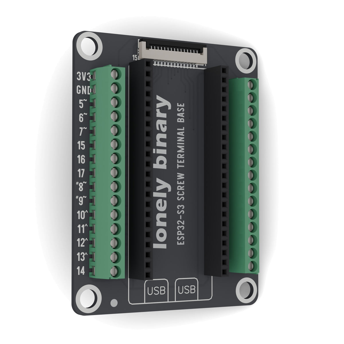 ESP32-S3 Screw Terminal Base swung 30 degrees away on its left edge
