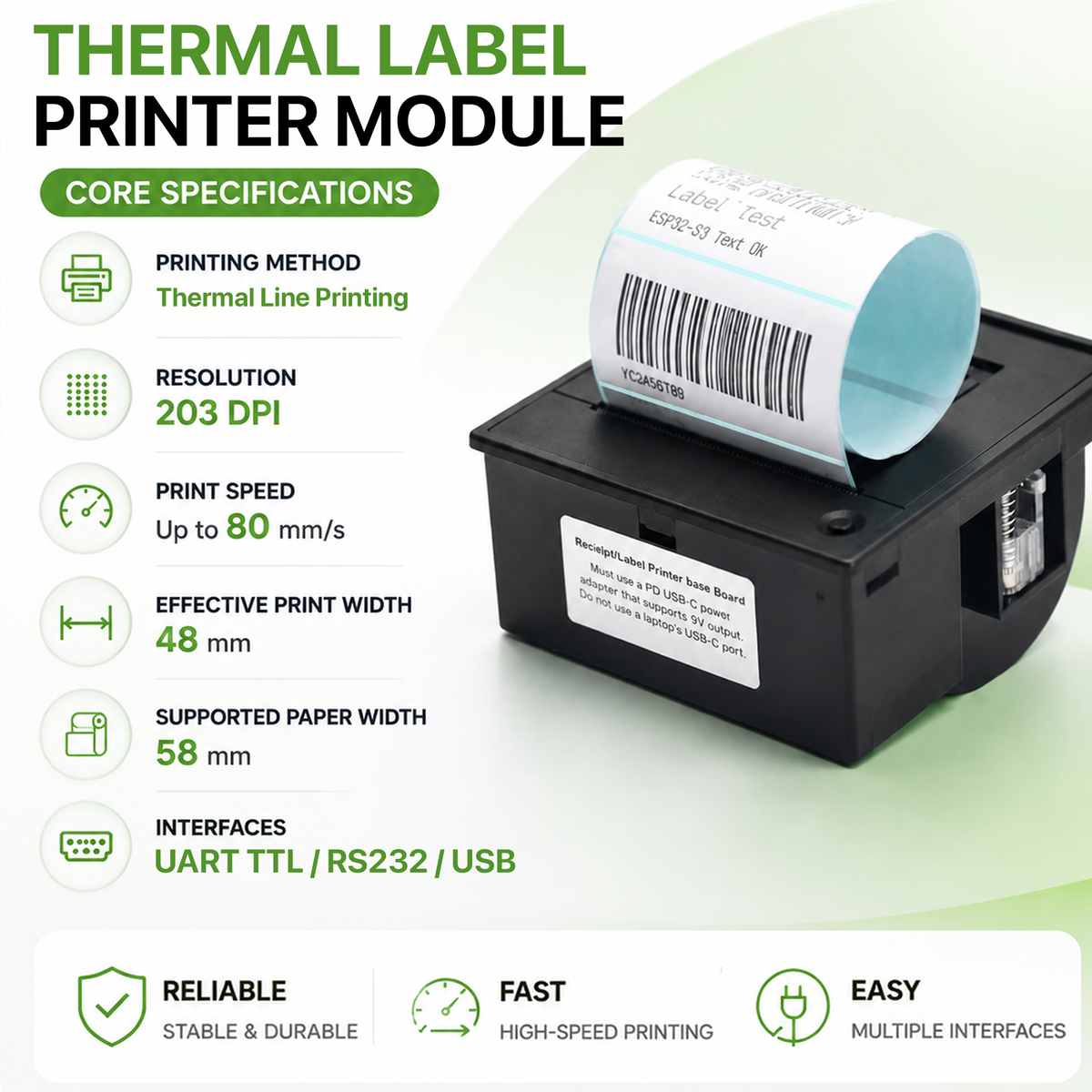 58mm Thermal Label Printer Kit, TTL Base