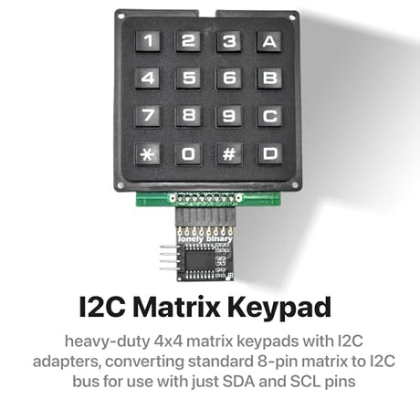 LONELY BINARY 2-Pack 4x4 Matrix Keypad with I2C Adapter for Arduino IDE