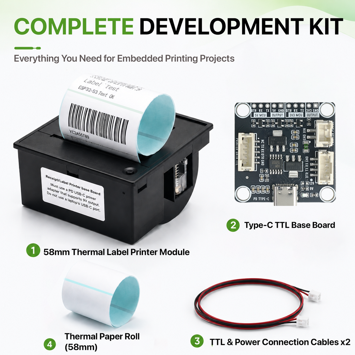 58mm Thermal Label Printer Kit, TTL Base