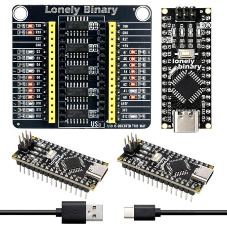 Lonely Binary 3X Nano V3.0 ATmega328P USB-C with PinPulse LED Shield Kit