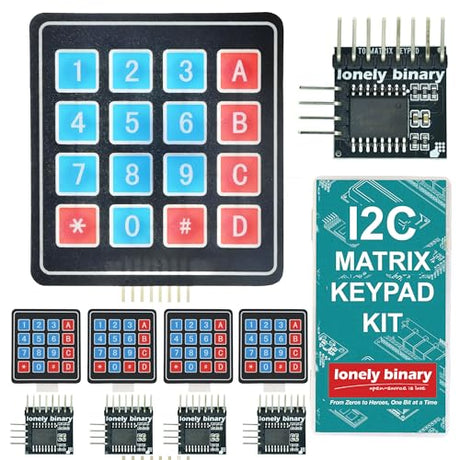 LONELY BINARY 5-Set I2C 4x4 Matrix Membrane Keypad for Arduino ESP32 Pico
