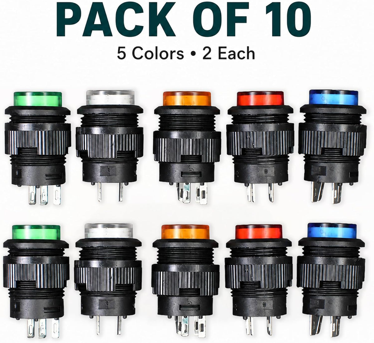 16mm Latching LED Push Button, 10-Pack