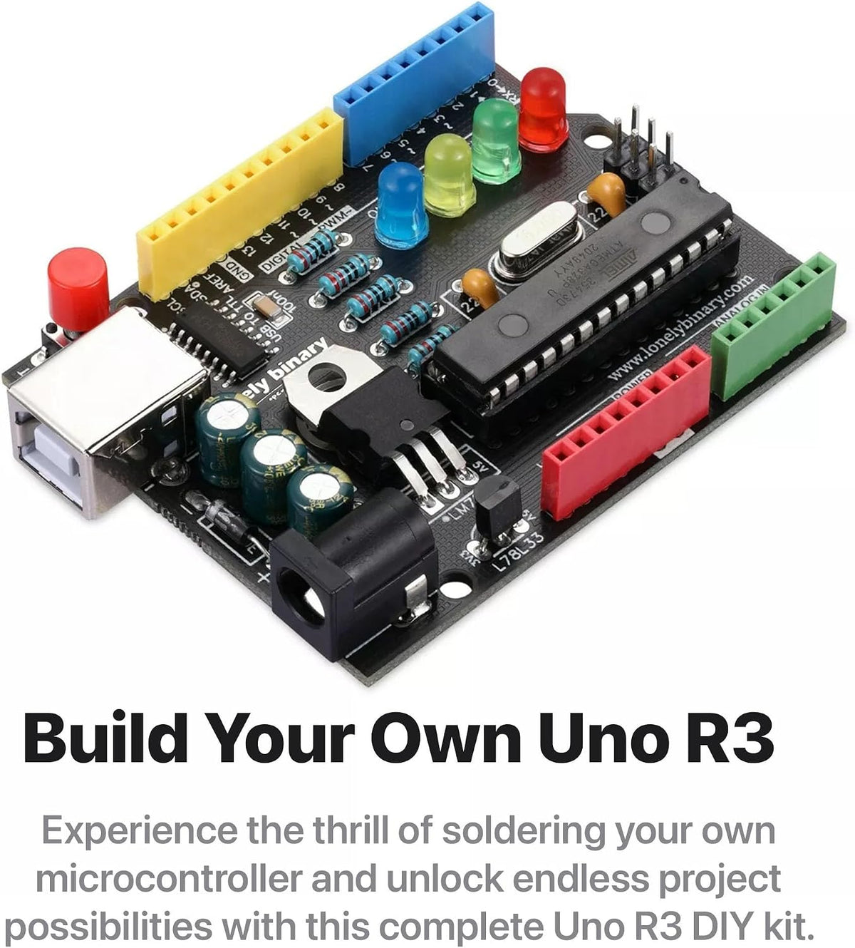 DIY UNO R3 Kit, Through-Hole Soldering