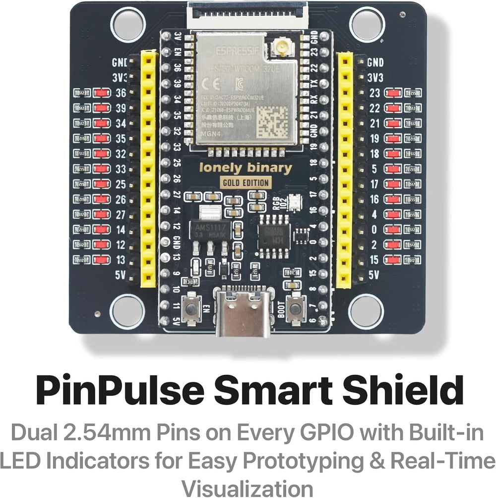 ESP32-WROOM-32UE IPEX + PinPulse Shield, 3-Pack