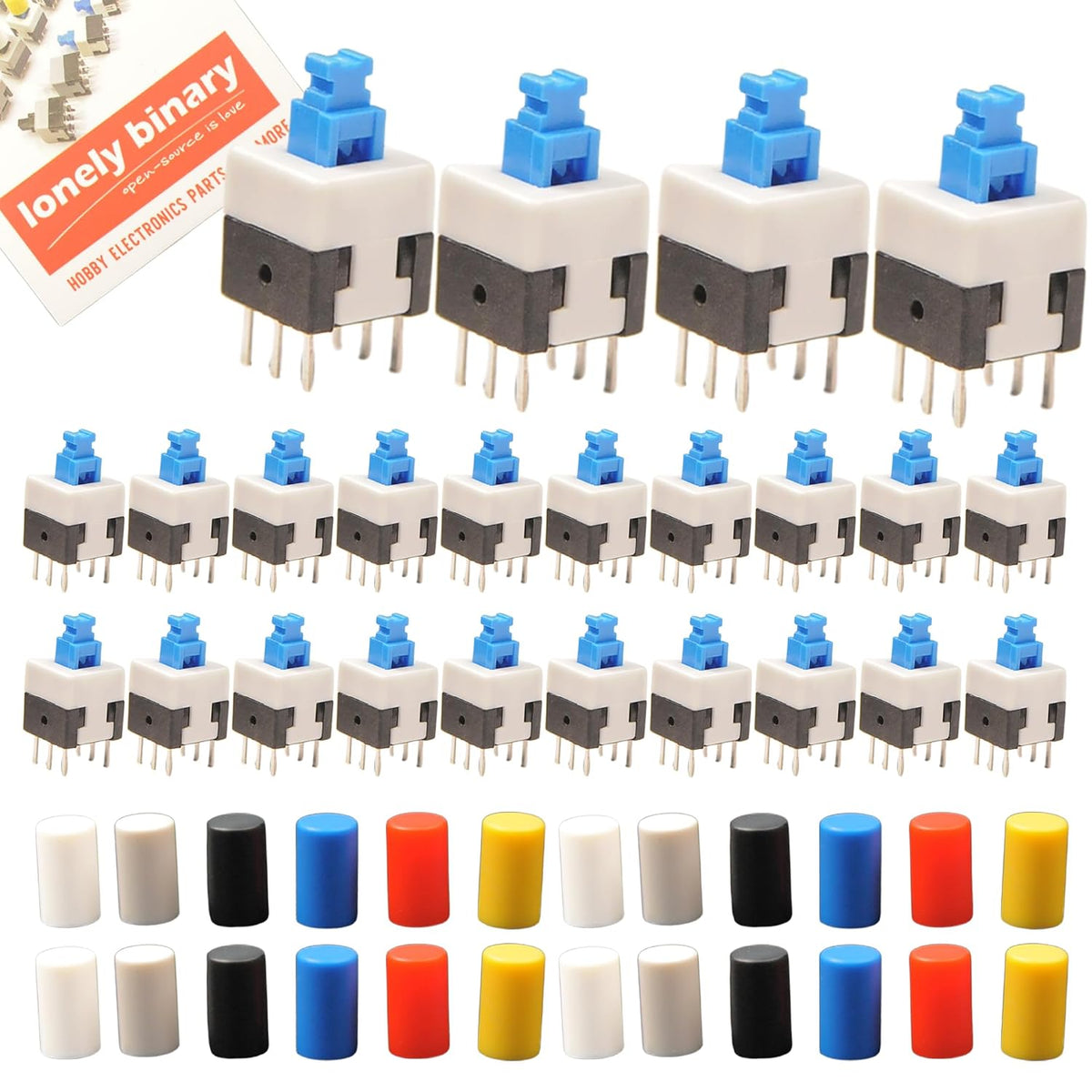 DPDT Push Button Switch 8x8mm, 24-Pack