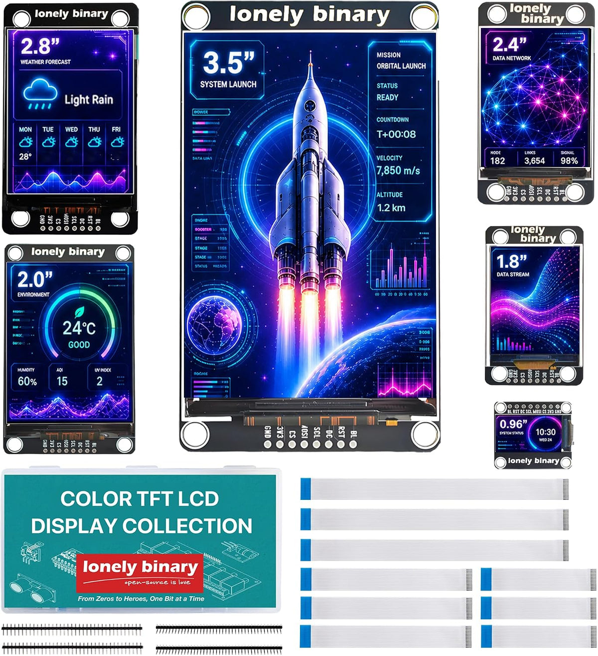 SPI TFT Display Kit 0.96"–3.5", 6-Pack