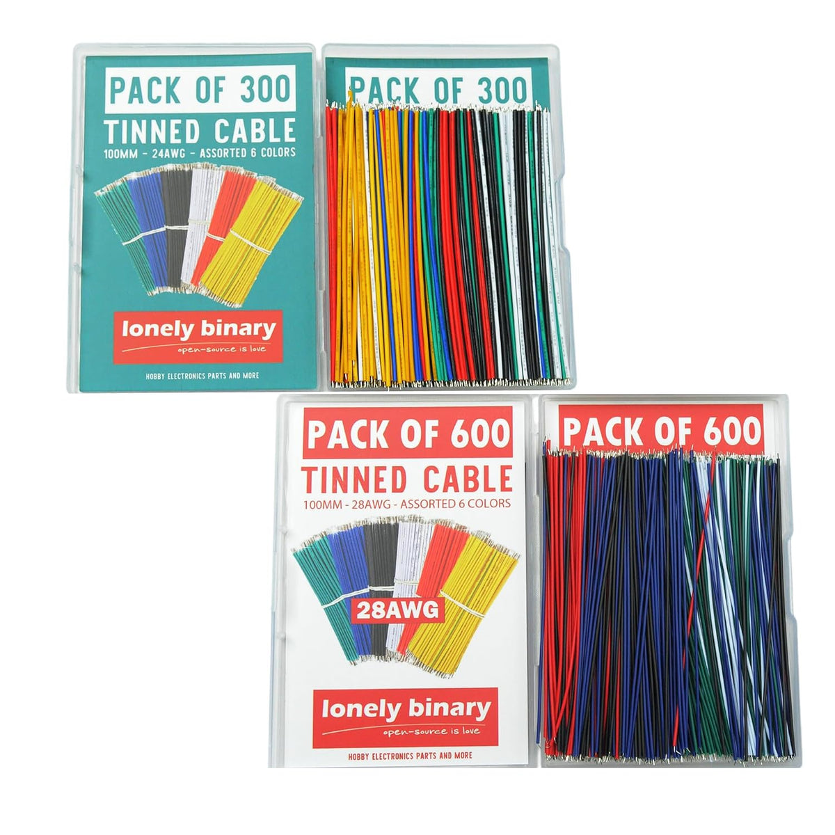 Pre-Tinned Jumper Wires 28/24AWG, 900-Pack