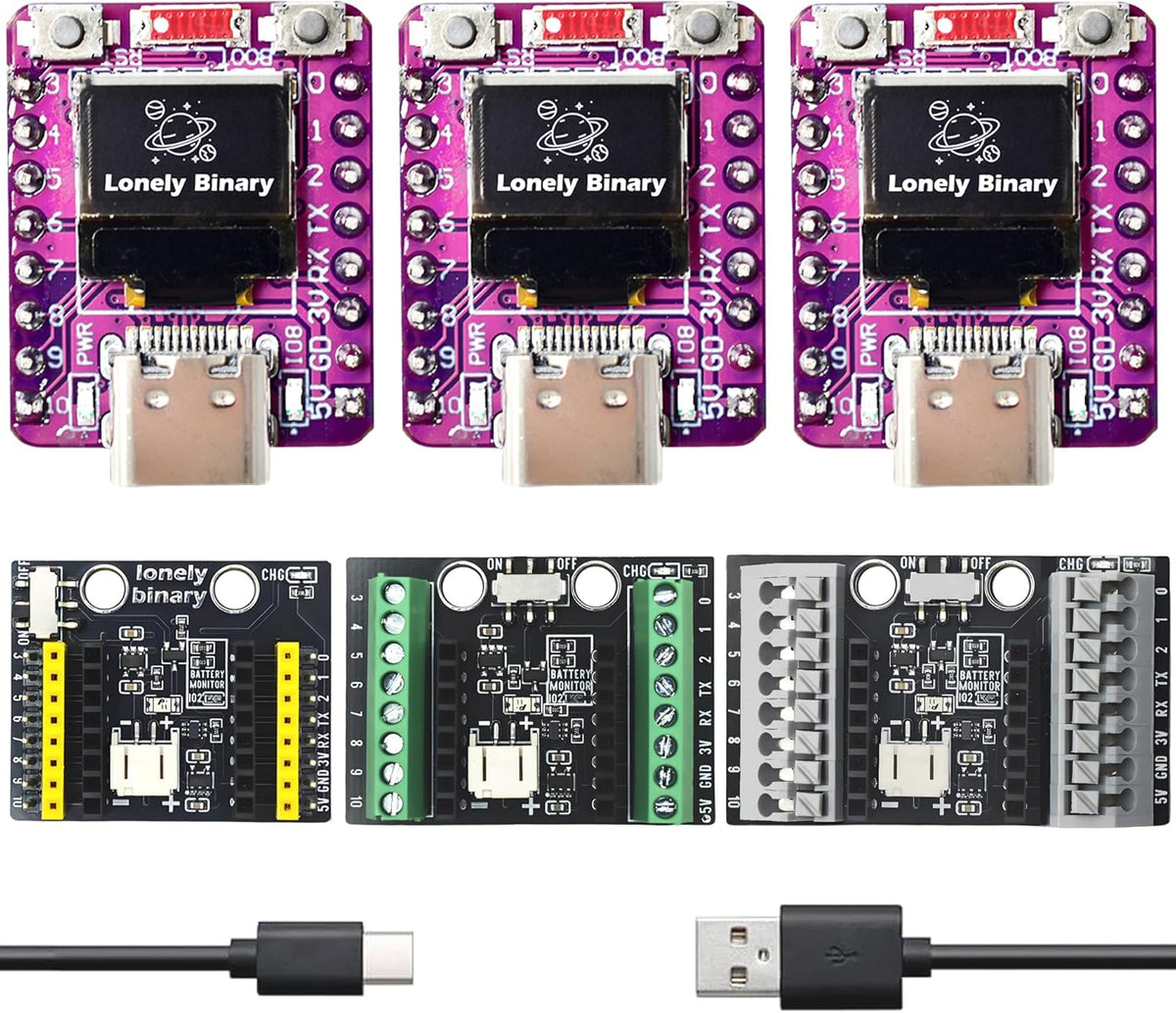 ESP32-C3 OLED Dev Board + LiPo Shield, 3-Pack