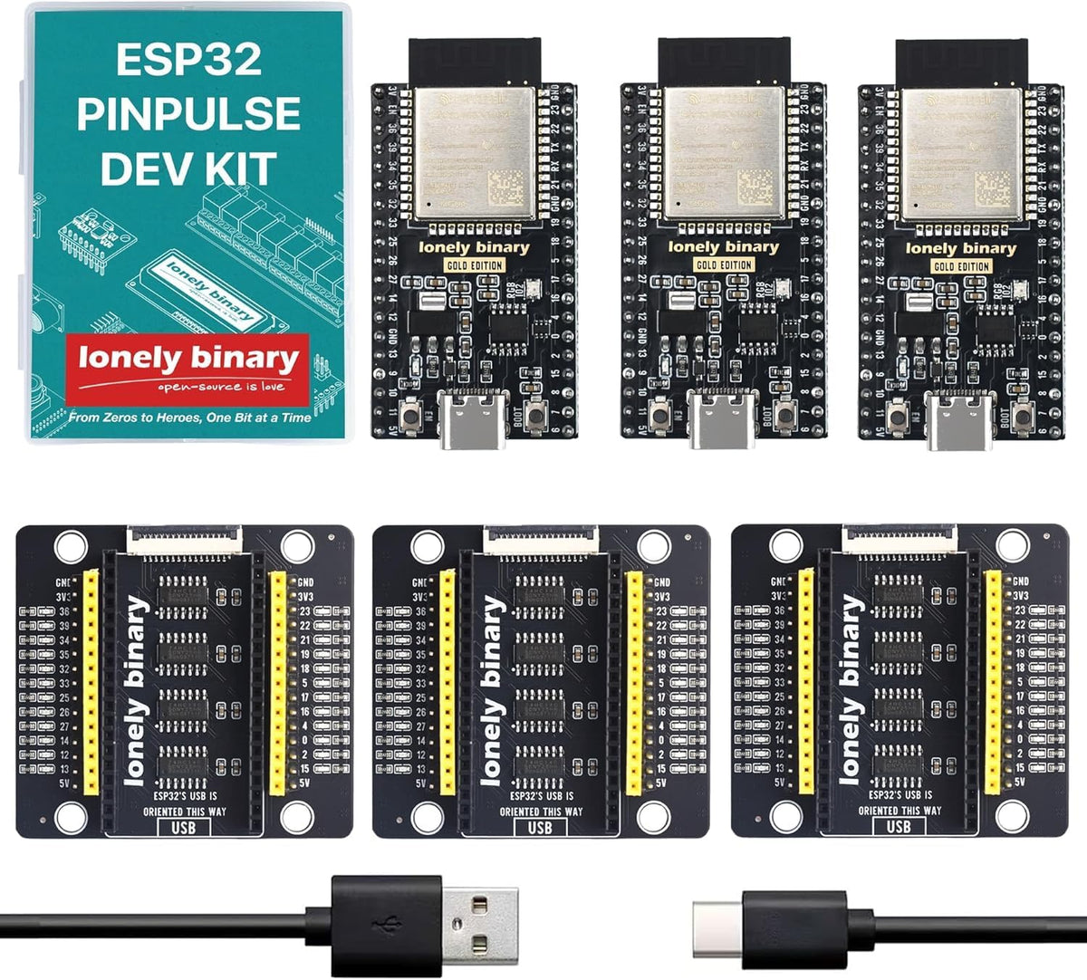 ESP32 Gold Edition + PinPulse Shield, 3-Pack