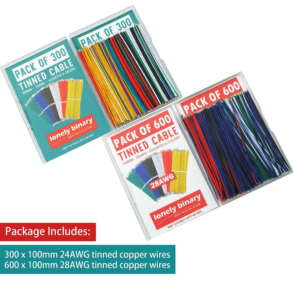 Pre-Tinned Jumper Wires 28/24AWG, 900-Pack