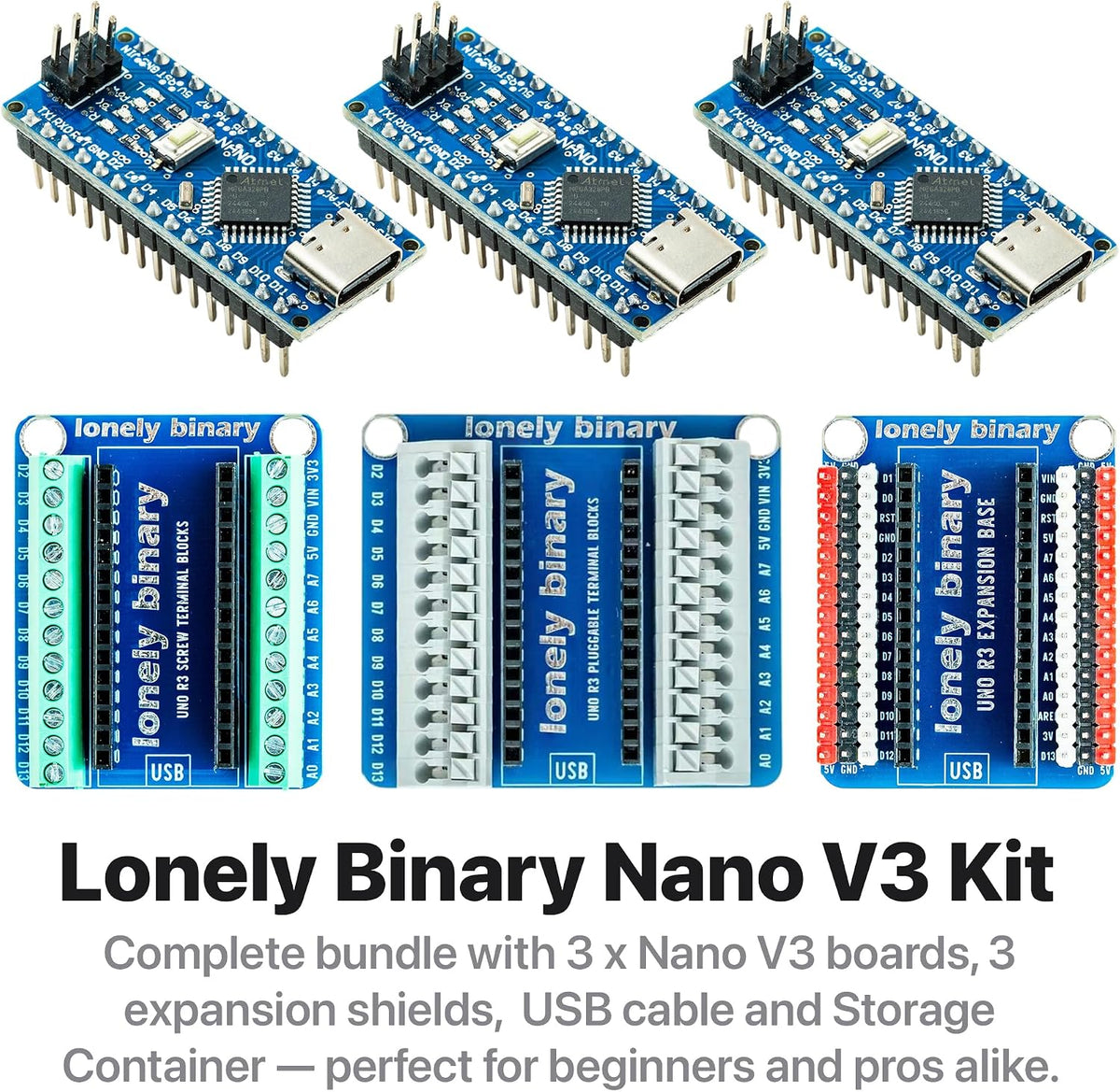 Nano V3.0 USB-C + 3 Expansion Bases, 3-Pack