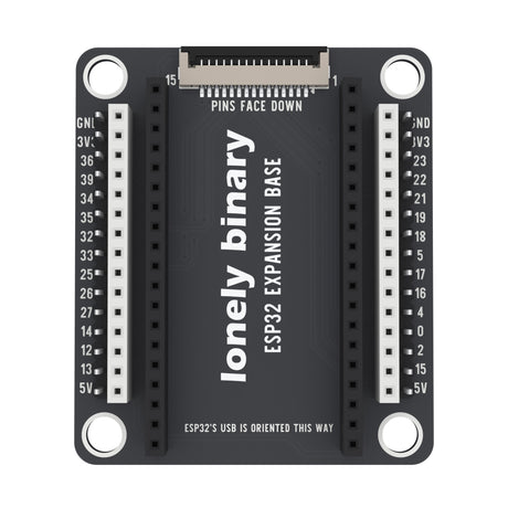 ESP32 Expansion Base seen from above: pin strips either side of the ESP32 sockets