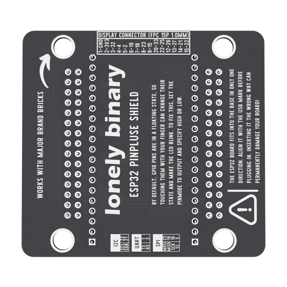 Underside of the ESP32 PinPulse Shield with the display connector pin mapping