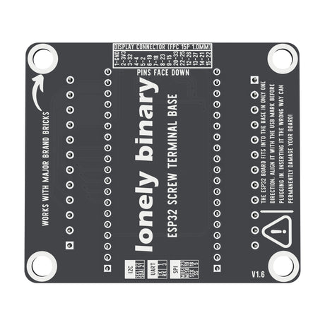 Underside of the ESP32 Screw Terminal Base with the display connector pin mapping
