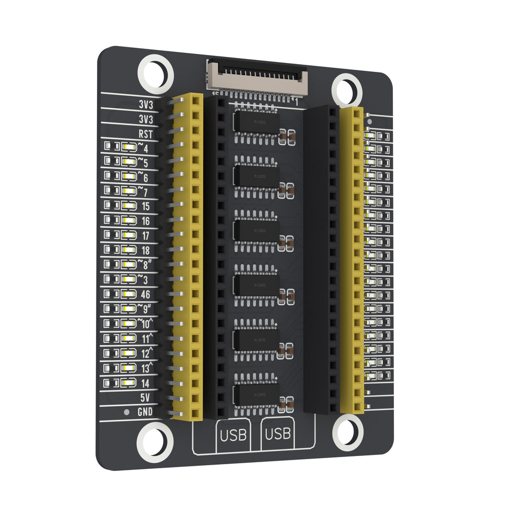 ESP32-S3 PinPulse Shield swung 30 degrees away on its left edge